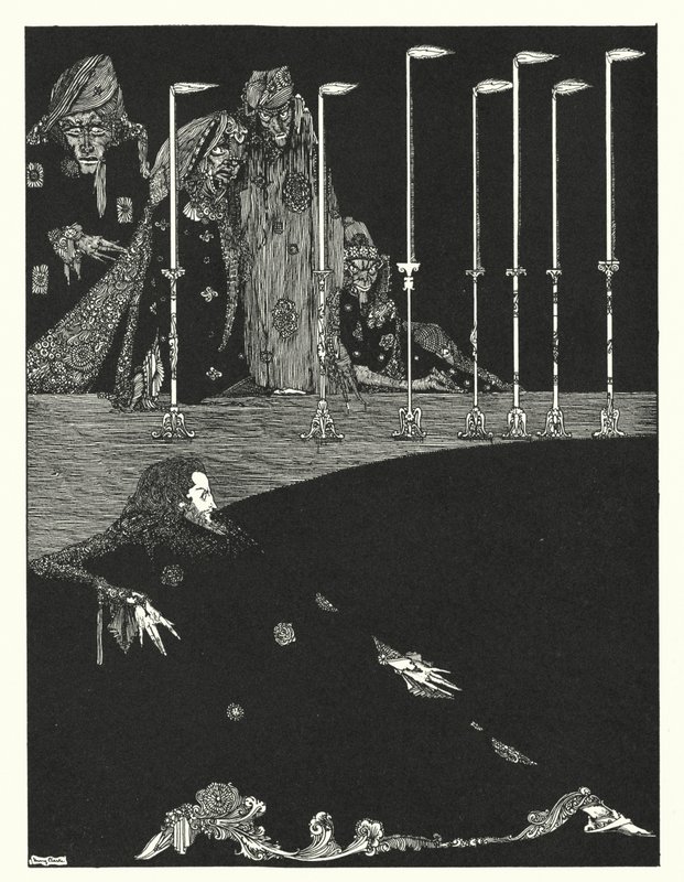 Edgar Allan Poe: Kuoppa ja heiluri (litografia) tekijältä Harry Clarke