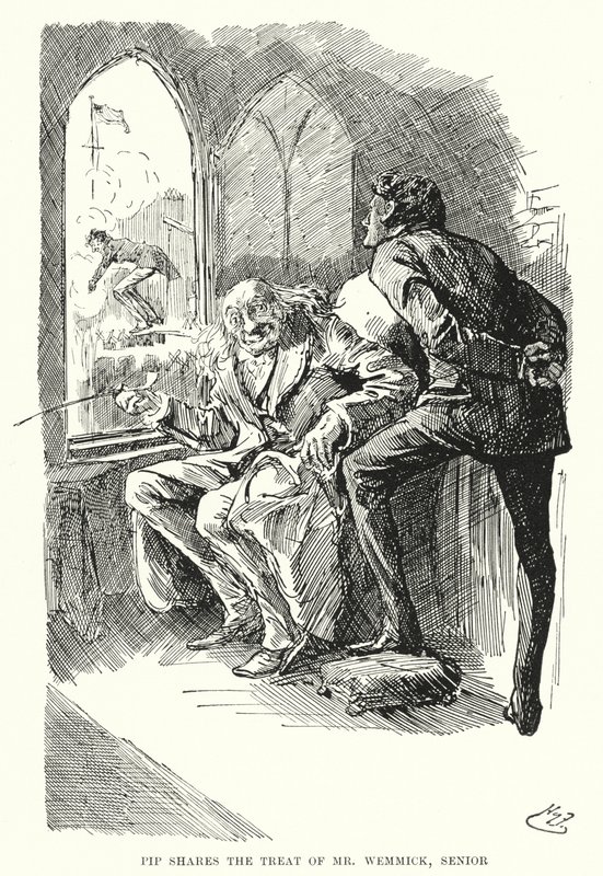 Charles Dickensin kuvitus suurille odotuksille (litho) tekijältä Harry Furniss