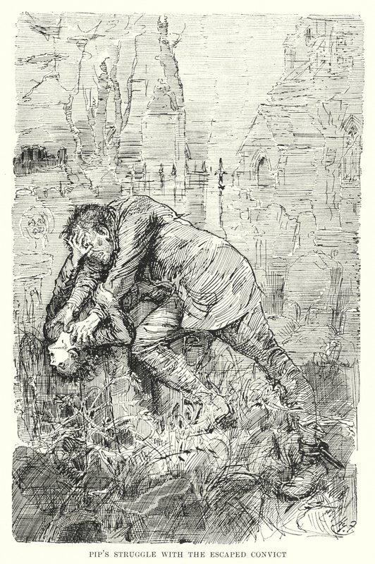 Charles Dickensin kuvitus suurille odotuksille (litho) tekijältä Harry Furniss