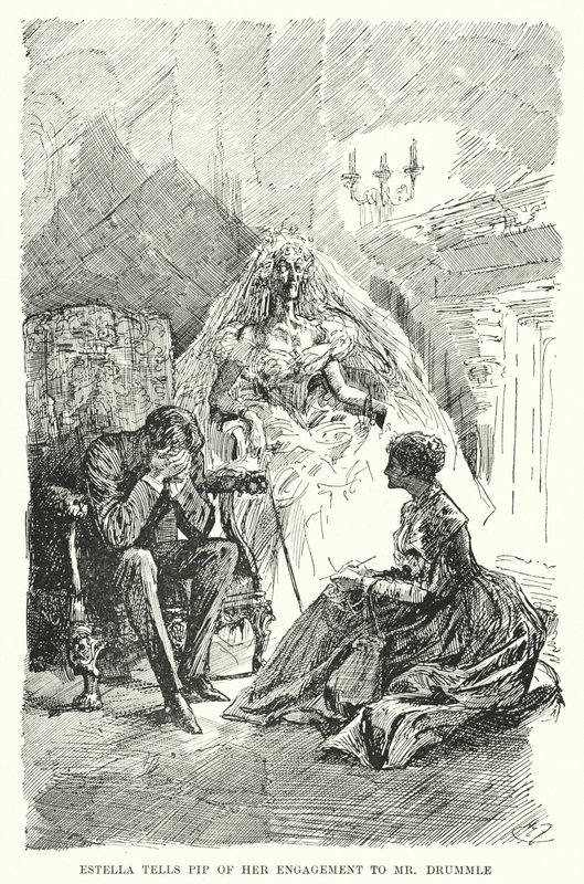 Charles Dickensin kuvitus suurille odotuksille (litho) tekijältä Harry Furniss