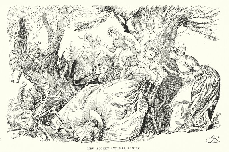 Charles Dickensin kuvitus suurille odotuksille (litho) tekijältä Harry Furniss