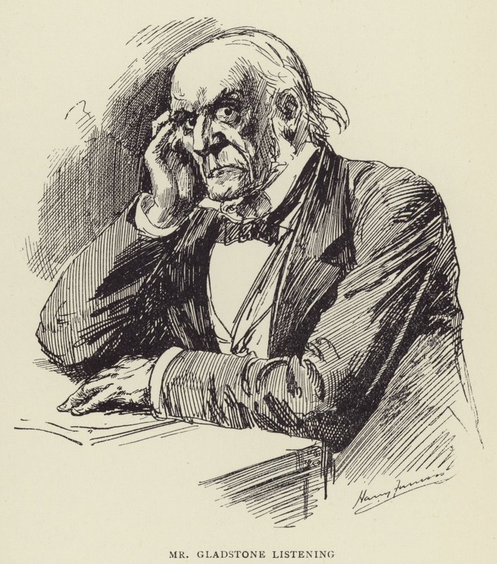 Herra Gladstone kuuntelee tekijältä Harry Furniss