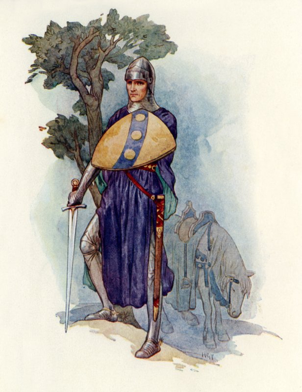 Ritarin esteenä (värilitografia) tekijältä Harry George Theaker