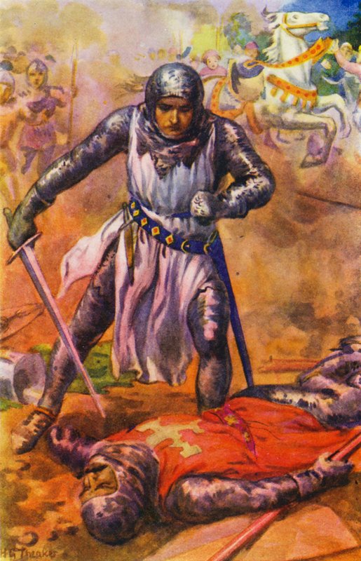 "Kovan taistelun jälkeen temppeliherrat kukistettiin" (värilitografia) tekijältä Harry George Theaker