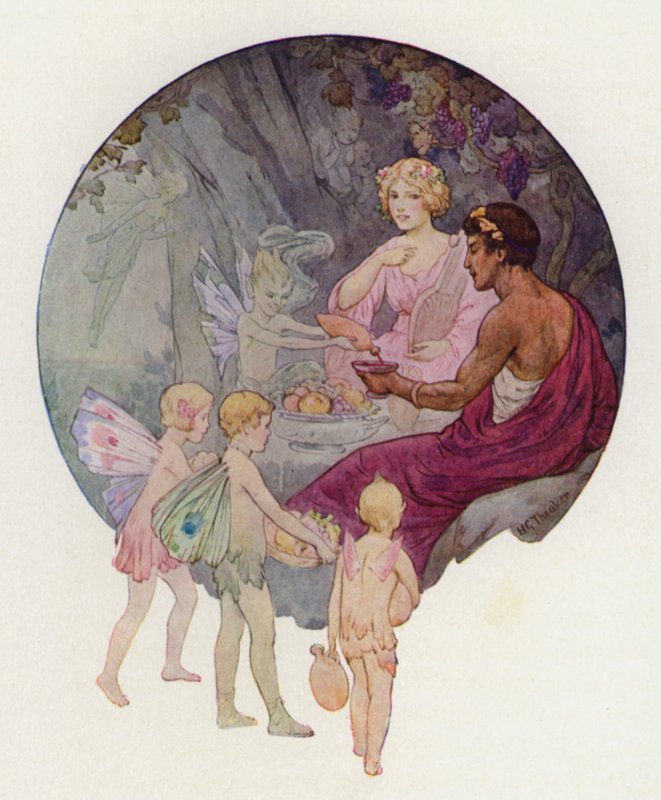 Kalypso luolassaan (värilitografia) tekijältä Harry George Theaker