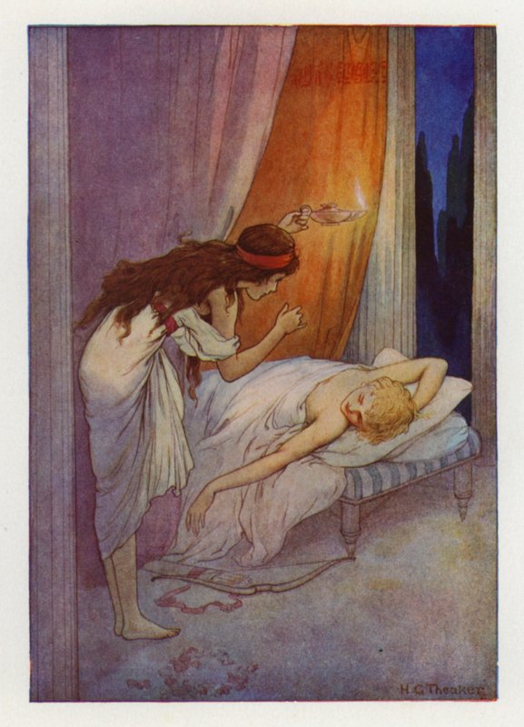Cupido, leepinä (värilitografia) tekijältä Harry George Theaker