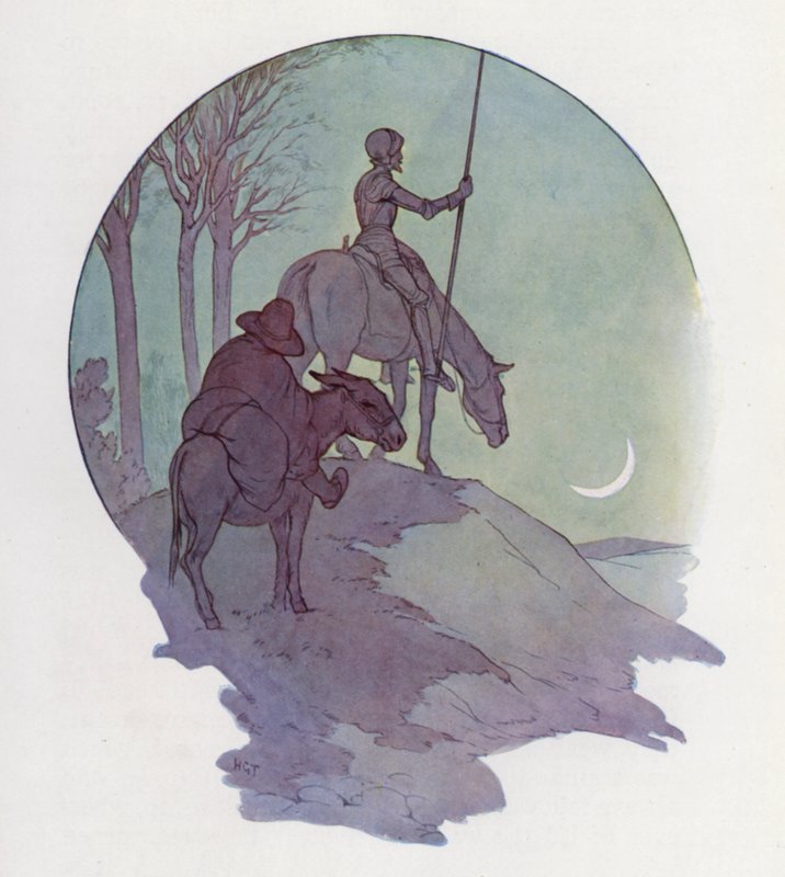 Don Quijoten kuvitus (värilitro) tekijältä Harry George Theaker