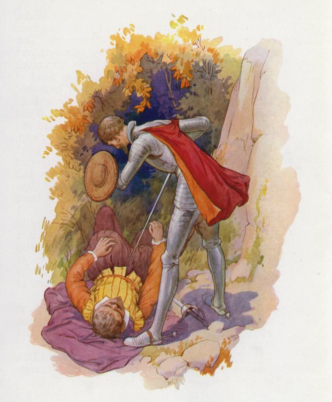 Don Quijoten kuvitus (värilitro) tekijältä Harry George Theaker