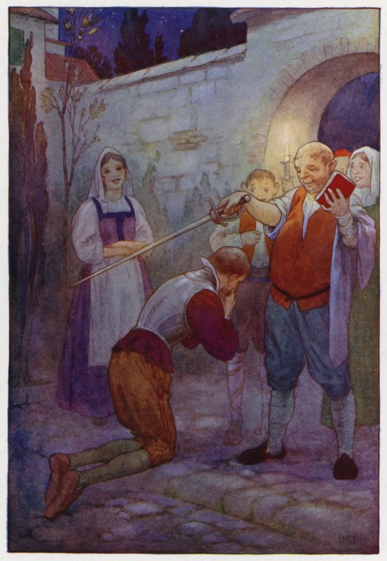 Don Quijoten kuvitus (värilitro) tekijältä Harry George Theaker