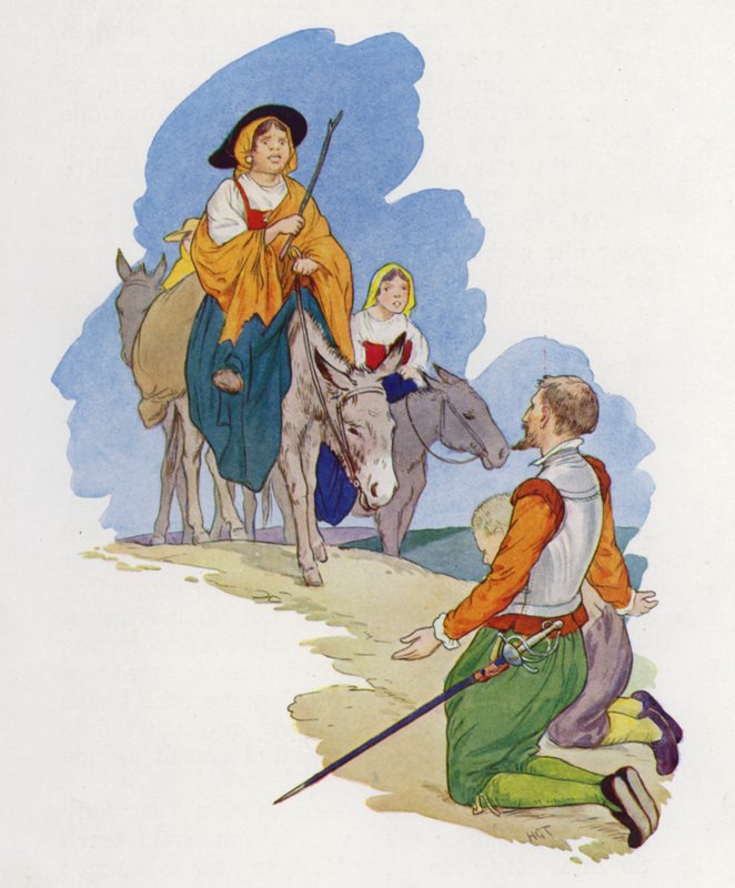 Don Quijoten kuvitus (värilitro) tekijältä Harry George Theaker