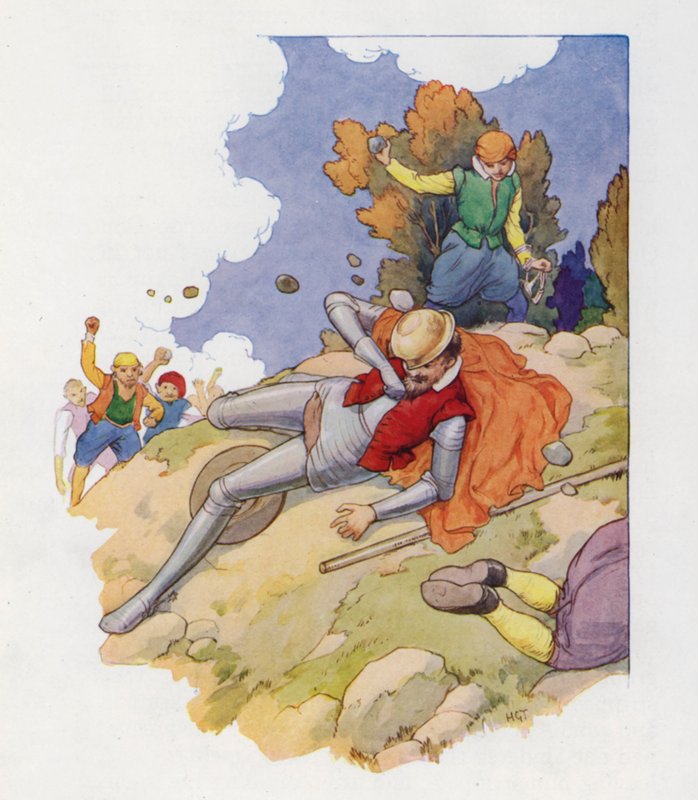 Don Quijoten kuvitus (värilitro) tekijältä Harry George Theaker