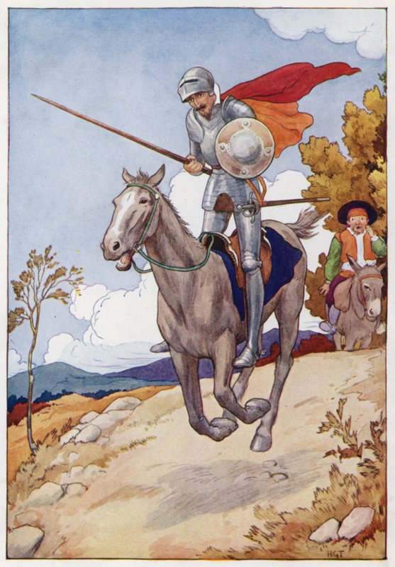 Don Quijoten kuvitus (värilitro) tekijältä Harry George Theaker
