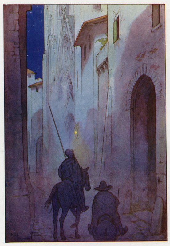 Don Quijoten kuvitus (värilitro) tekijältä Harry George Theaker