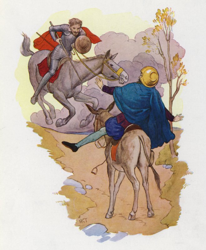 Don Quijoten kuvitus (värilitro) tekijältä Harry George Theaker