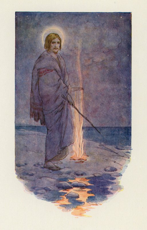 Jeesus seisoi rannalla (värilitografia) tekijältä Harry George Theaker