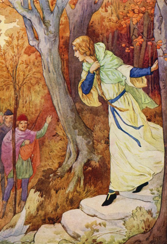 Marian tuli juosten (värilitografia) tekijältä Harry George Theaker