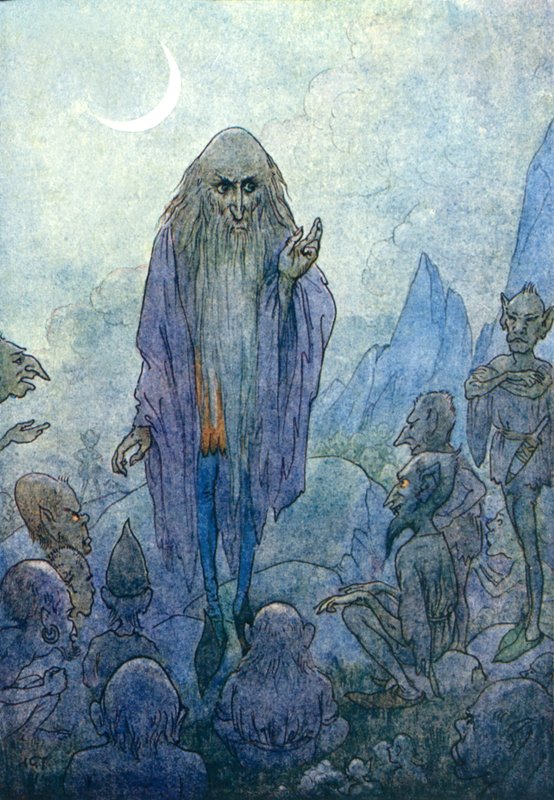 Merlin (värillinen litografia) tekijältä Harry George Theaker
