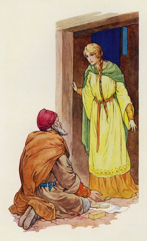 Marian tunsi heti julman Rogerin kasvot (värilitografia). tekijältä Harry George Theaker