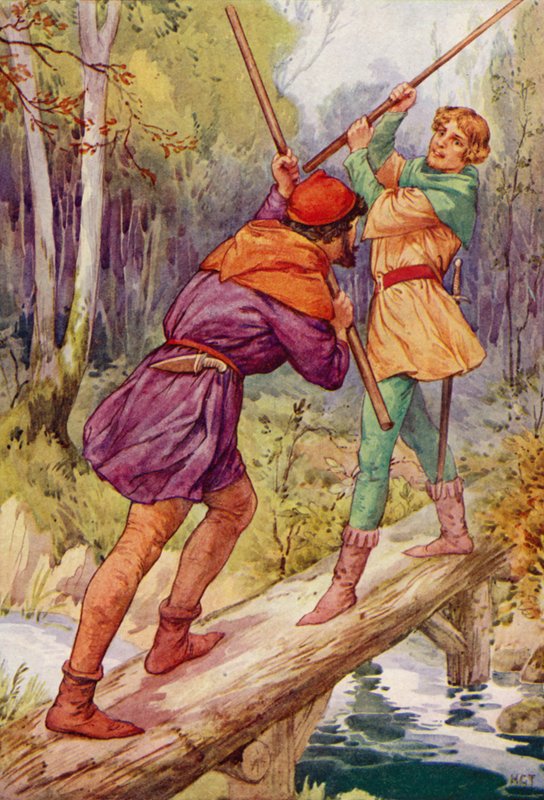 Robin Hood ja Pikku-John (värilitografia) tekijältä Harry George Theaker
