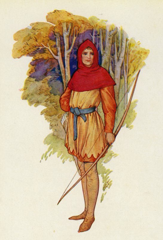 Robin oli seikkailunhaluinen jo nuorena (värilitografia). tekijältä Harry George Theaker