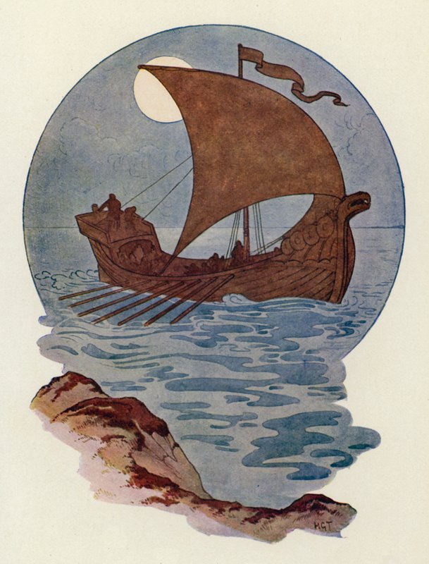 Se oli rakennettu kuin norjalainen sota-alus (värilitografia). tekijältä Harry George Theaker