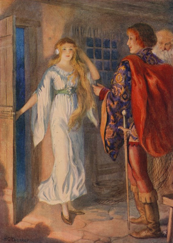 Sir Huldbrand ja Undine, elokuvasta "Undine" (värilitografia) tekijältä Harry George Theaker