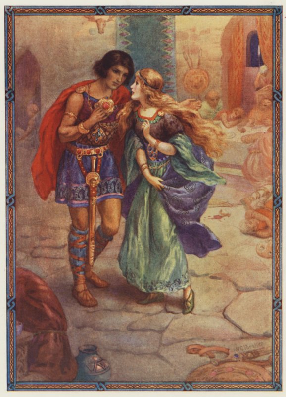 "Ota minut vaimoksesi!", Diarmuid ja Grania (värilitografia) tekijältä Harry George Theaker