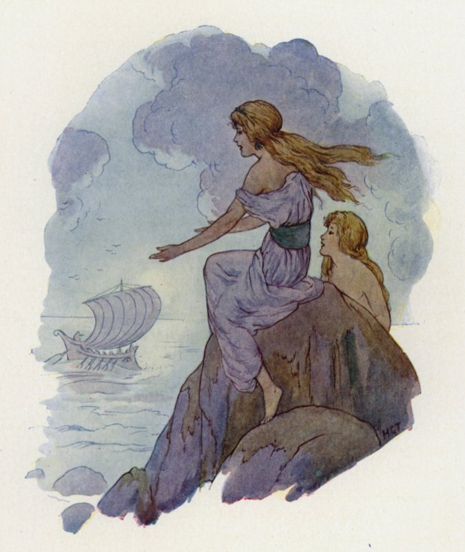 Seireenit (värilitografia) tekijältä Harry George Theaker