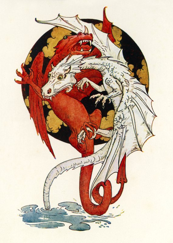 Lohikäärmeiden välinen taistelu (värilitro) tekijältä Harry George Theaker