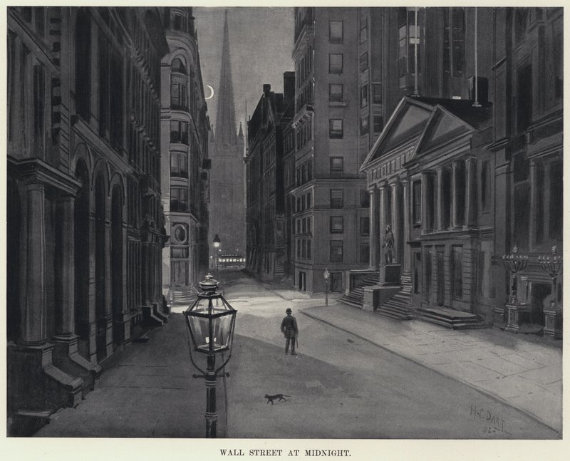 Wall Street keskiyöllä (litografia) tekijältä Harry Grant Dart