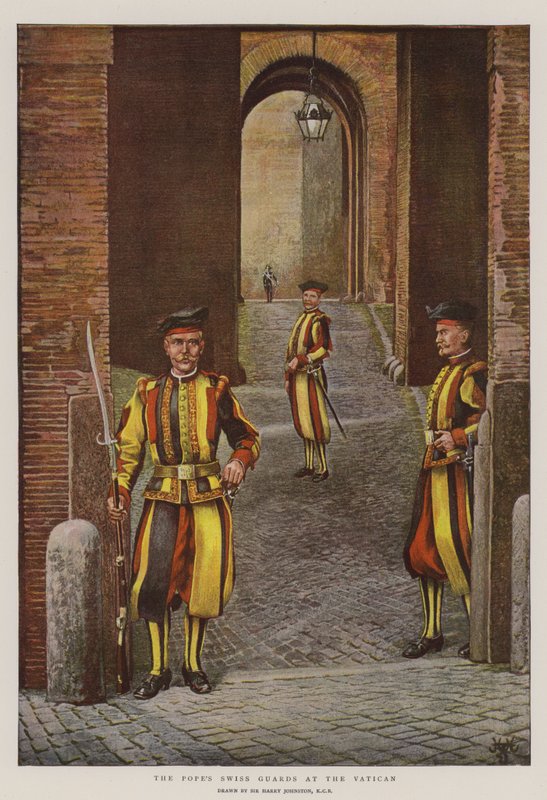 Paavin sveitsiläinen vartija Vatikaanissa (chromolitho) tekijältä Harry Hamilton Johnston
