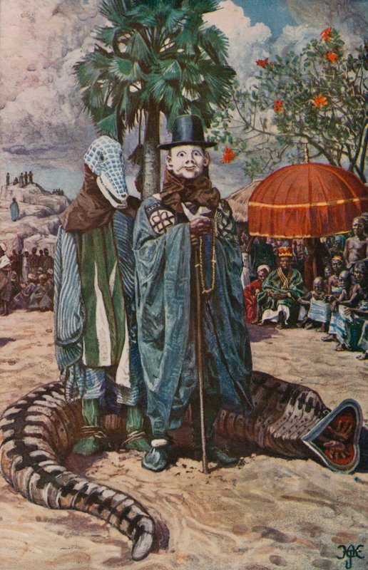 Clappertonin ja Landerin naamioituneet joruban mummit tekijältä Harry Hamilton Johnston