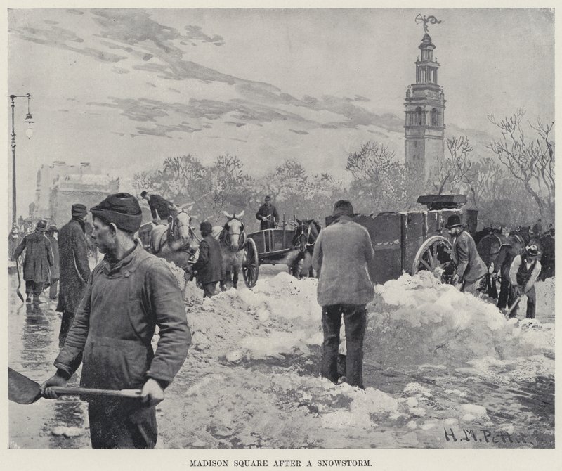 Madison Square lumimyrskyn jälkeen (litho) tekijältä Harry M. Pettit
