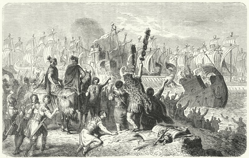 Actiumin taistelu, 31 eKr. (kaiverrus) tekijältä Heinrich Leutemann