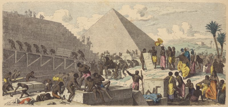 Pyramidien rakentaminen muinaisessa Egyptissä (värillinen kaiverrus) tekijältä Heinrich Leutemann