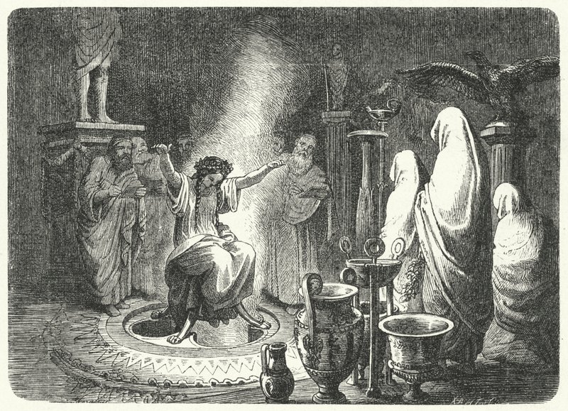 Pythia, Delphin Apollon temppelin ylipappi (kaiverrus) tekijältä Heinrich Leutemann