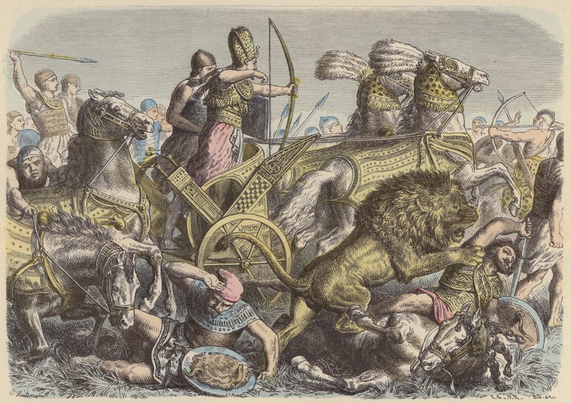 Rameses Suuri Egyptin taistelukentällä (värillinen kaiverrus) tekijältä Heinrich Leutemann