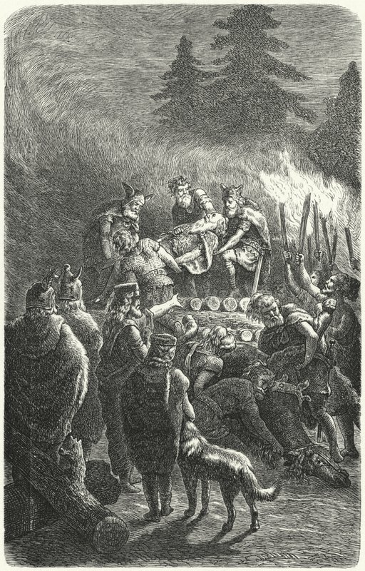 Suebin hautajaiset muinaisessa Saksassa (kaiverrus) tekijältä Heinrich Leutemann