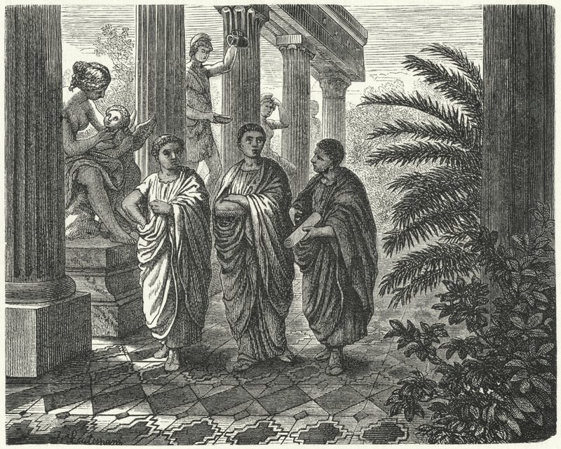 Rooman keisari Augustus, Gaius Maecenas ja Vergilius (kaiverrus) tekijältä Heinrich Leutemann