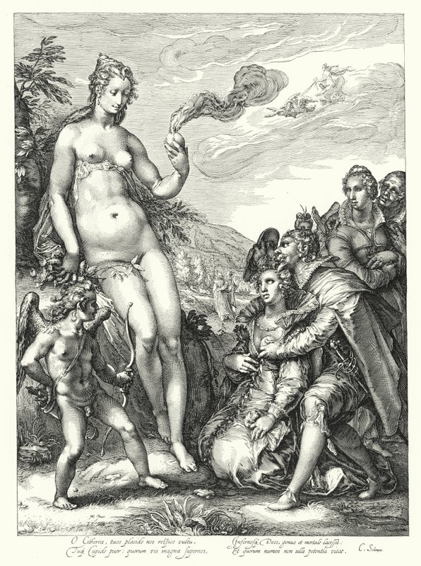Venus, Cupid ja kaksi rakastajaparia (kaiverrus) tekijältä Hendrik (after) Goltzius