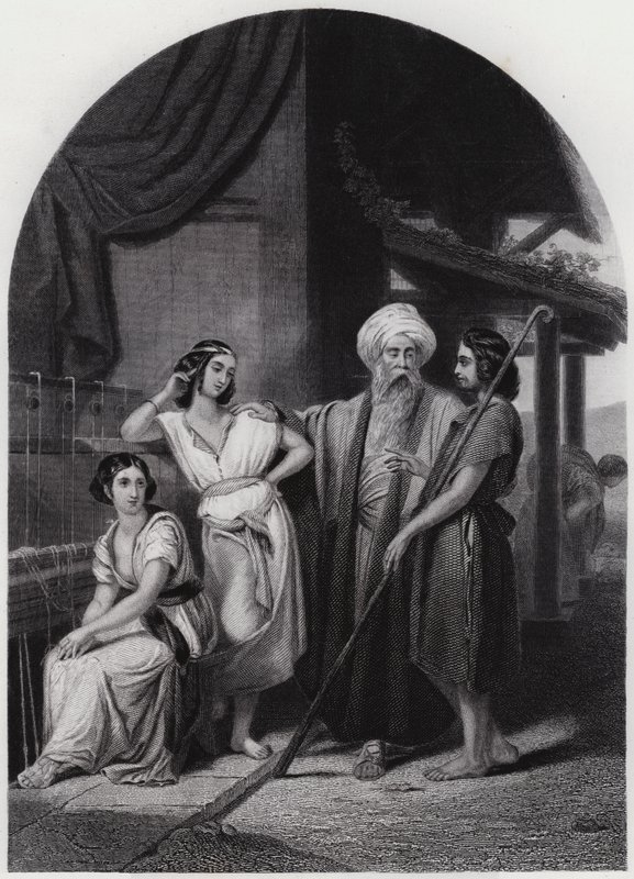 Jaakob Labanin talossa (kaiverrus) tekijältä Henri Frederic (after) Schopin