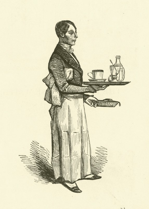 The Coffee-House Waiter (kaiverrus) tekijältä Henri Bonaventure (after) Monnier