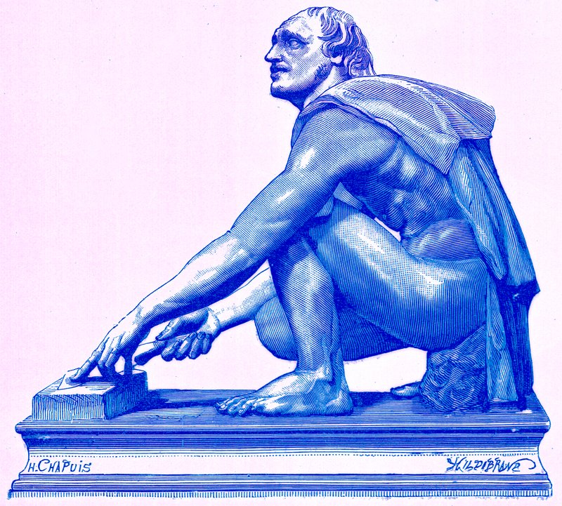 Hiomakone, kuvitus Victor Duruyn teoksesta "History of Rome", julkaistu 1884 (digitaalisesti paranneltu kuva) tekijältä Henri Theophile Hildibrand