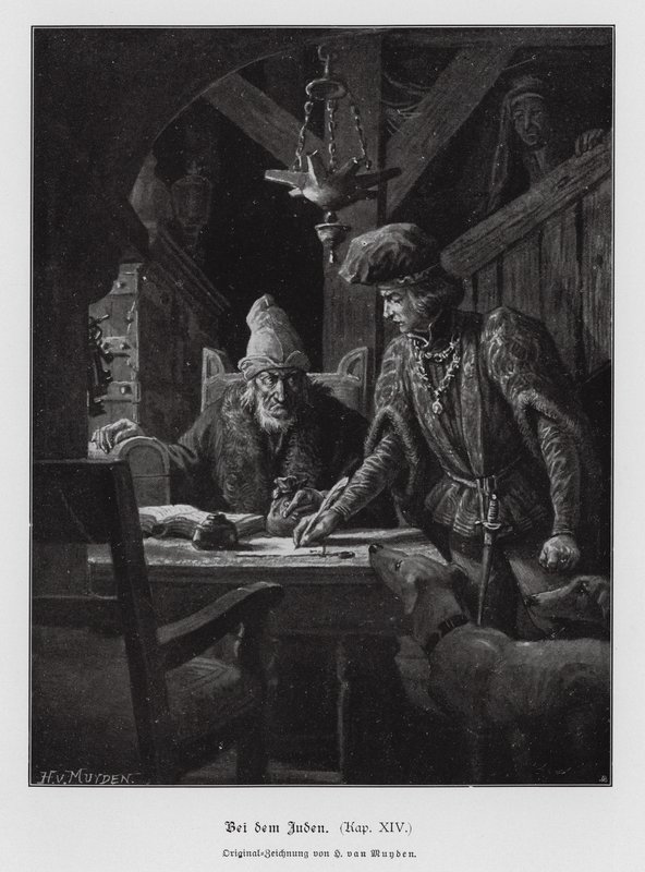 Juutalainen rahanlainaja (kaiverrus) tekijältä Henri van Muyden