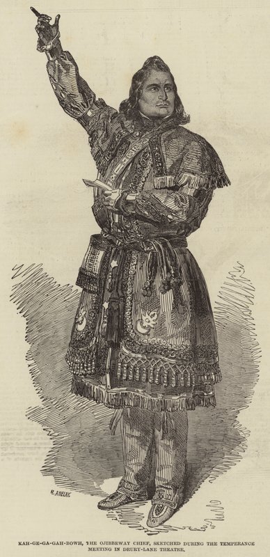 Kah-ge-ga-gah-bowh, Ojibbeway-päällikkö, luonnosteli Temperance Meetingin aikana Drury-Lane-teatterissa tekijältä Henry Anelay