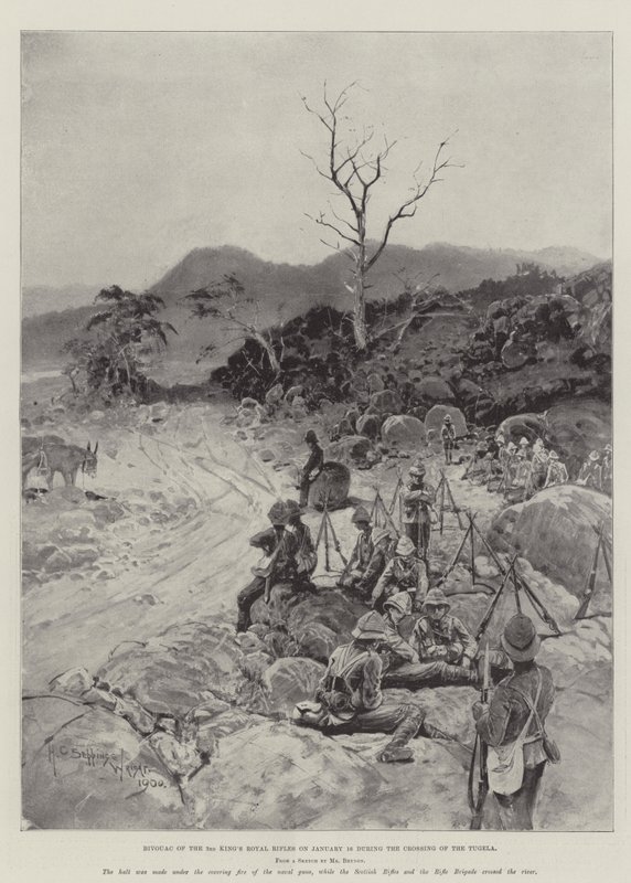 Kolmannen kuninkaan kuninkaallisten kiväärien bivouac 16. tammikuuta Tugelan ylityksen aikana tekijältä Henry Charles Seppings Wright