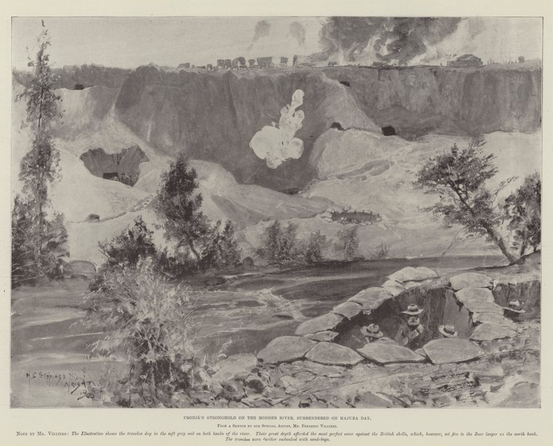 Cronjen linnoitus Modder-joella, antautui Majuba-päivänä tekijältä Henry Charles Seppings Wright