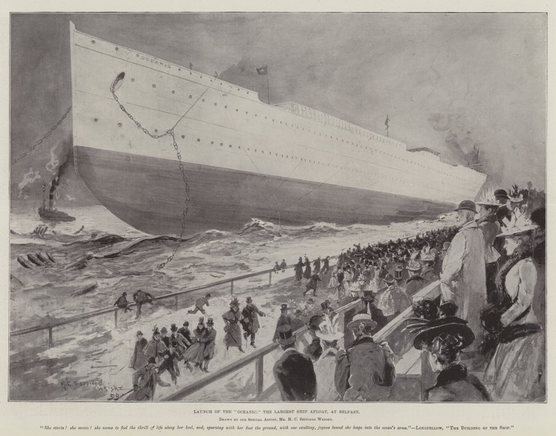 Oceanic, suurin pinnalla oleva laiva, laukaistiin Belfastissa tekijältä Henry Charles Seppings Wright