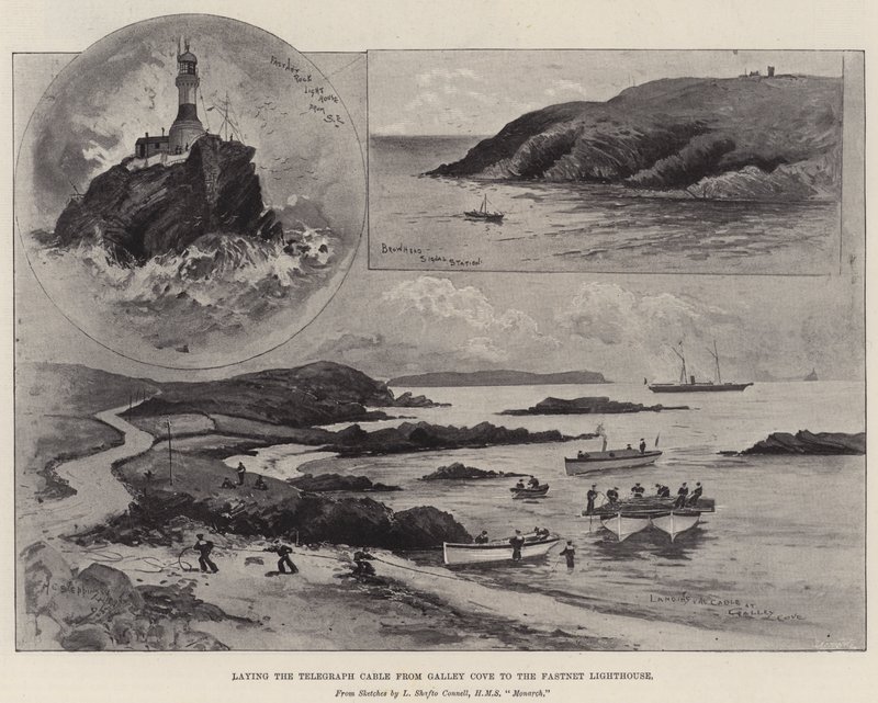 Lennätinkaapelin asennus Galley Covesta Fastnet Lighthouseen tekijältä Henry Charles Seppings Wright