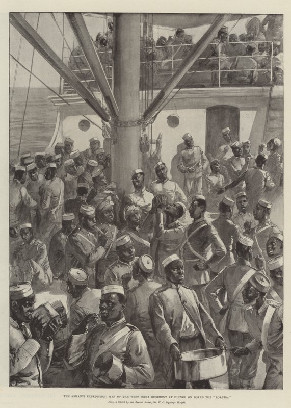 Ashanti Expedition, Länsi-Intian rykmentin miehet illallisella Loandalla tekijältä Henry Charles Seppings Wright